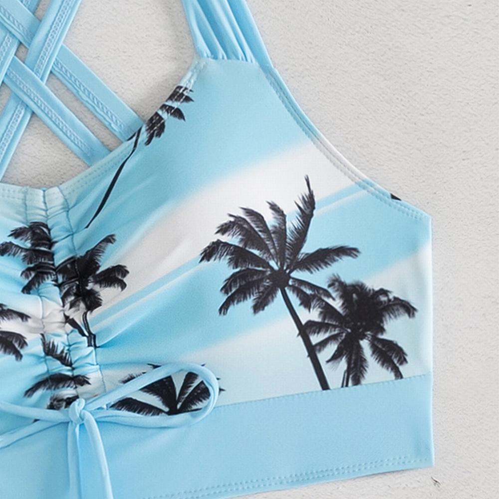 Swimsuit split vacation sexy high waisted retro print