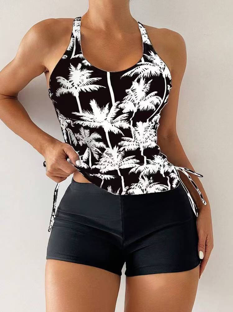 Drawstring vest style two-piece beach swimsuit