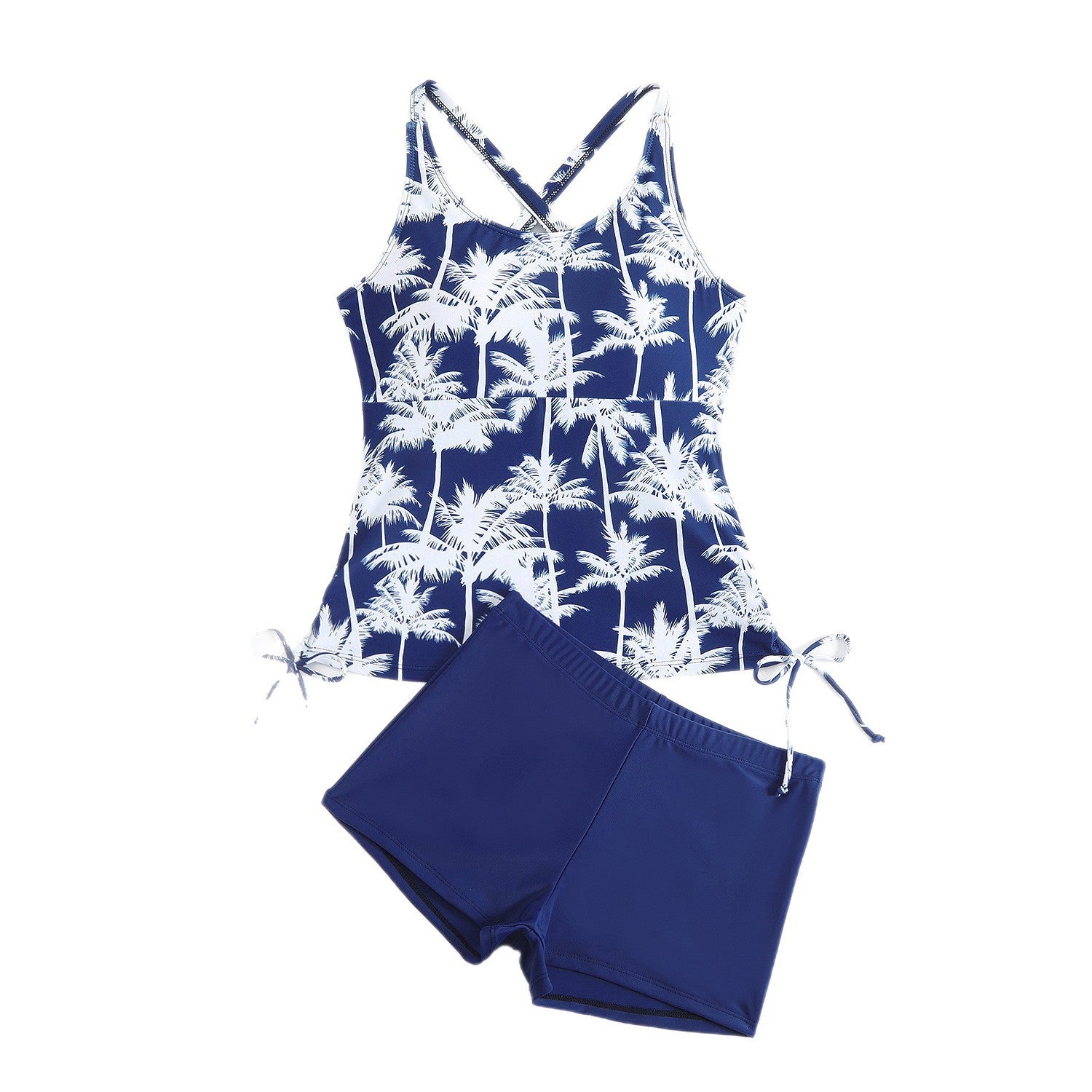 Drawstring vest style two-piece beach swimsuit