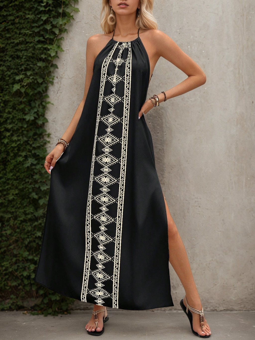 Backless high slit long vacation camisole dress
