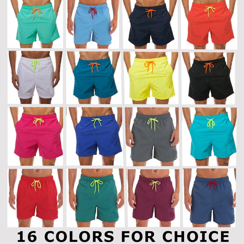 rand Board Shorts Men Breathable Sport Swimming Shorts Solid Color Elastic Waist Beach Shorts