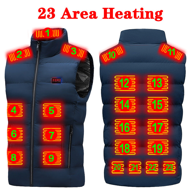 Intelligent heating vest for men and women in Zone 23, USB electric heating fishing vest cotton jacket, Zone 23