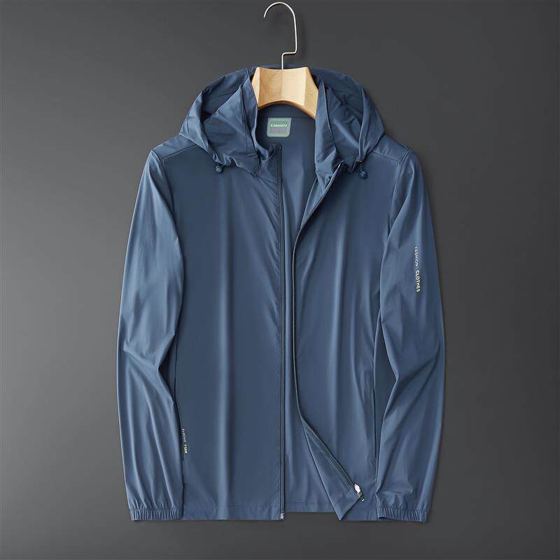 Summer Lightweight Ice Silk Men's Sun Protection Jacket, Ultra-Thin Breathable Quick-Dry Outdoor Hooded Fishing Big Size Sun Shield Coat