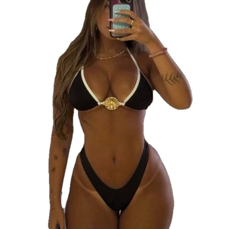 Swimsuit split vacation beach color blocking