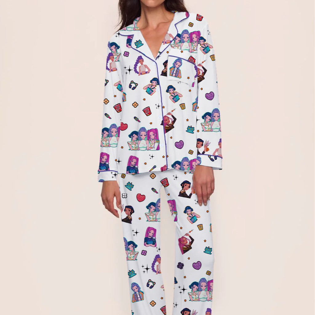 KPOP Girl Group Print Milk Silk Long Sleeve Two-Piece Sleepwear Women's Loungewear