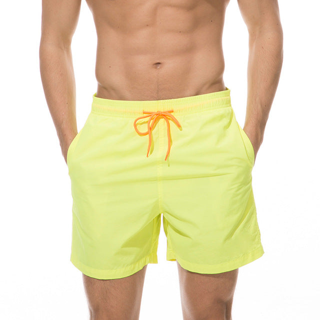 rand Board Shorts Men Breathable Sport Swimming Shorts Solid Color Elastic Waist Beach Shorts