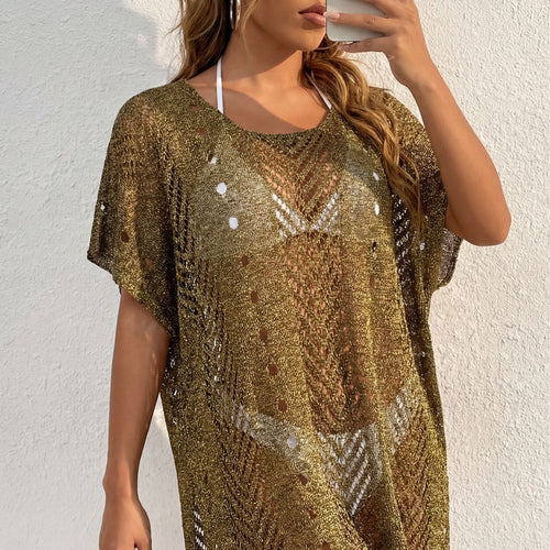 beach cover up dress women's sexy shiny thread beach bikini cover-up