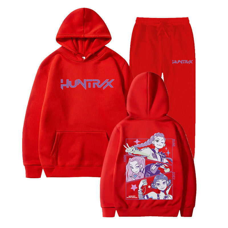 Fashionable Kpop Demon Hunter Hooded Loose Unisex Casual Sports Sweatshirt Set