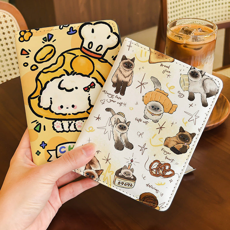Vintage Cute Animal Cat Dog Passport Holder ID Card Case Protective Cover Multi-Functional Wallet Travel Portable Organizer