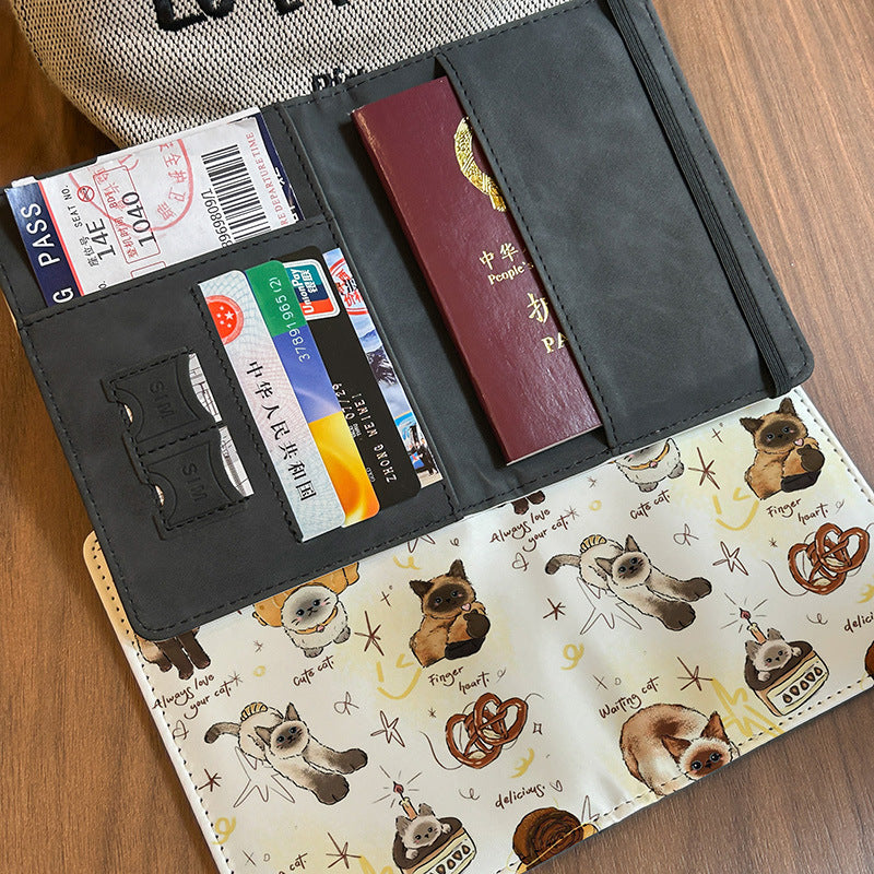 Vintage Cute Animal Cat Dog Passport Holder ID Card Case Protective Cover Multi-Functional Wallet Travel Portable Organizer