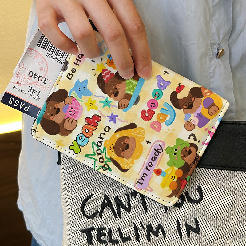 Vintage Cute Animal Cat Dog Passport Holder ID Card Case Protective Cover Multi-Functional Wallet Travel Portable Organizer