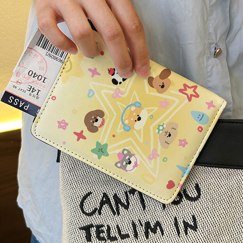 Vintage Cute Animal Cat Dog Passport Holder ID Card Case Protective Cover Multi-Functional Wallet Travel Portable Organizer