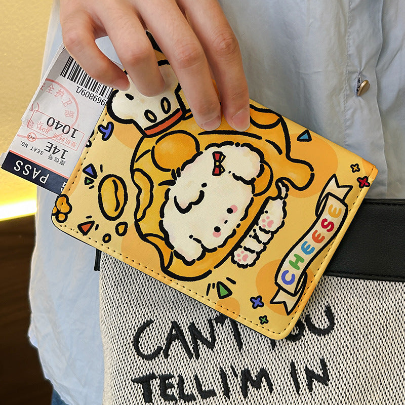 Vintage Cute Animal Cat Dog Passport Holder ID Card Case Protective Cover Multi-Functional Wallet Travel Portable Organizer