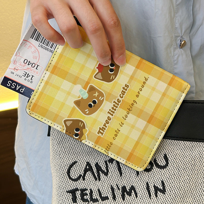 Vintage Cute Animal Cat Dog Passport Holder ID Card Case Protective Cover Multi-Functional Wallet Travel Portable Organizer