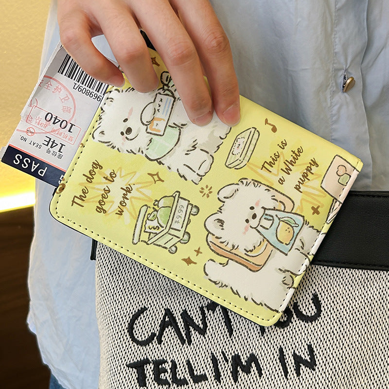 Vintage Cute Animal Cat Dog Passport Holder ID Card Case Protective Cover Multi-Functional Wallet Travel Portable Organizer